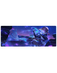 32x12 inches anime girl mouse pad with violet night petals, navy dress, white frills, and magic charm.