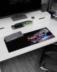 32x12 inches Black Lagoon Revy mouse pad, mid-twist gunfighter scene with sharp grin and title stamp.
