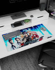 Sword Art Online mouse pad 32x16 inches featuring Kirito, Asuna, Silica, Lisbeth, and Yui in vibrant pixelated blue.