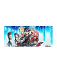 Sword Art Online mouse pad featuring Kirito, Asuna, Silica, Lisbeth, Yui; vibrant design, size 28x12 inches.