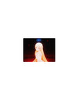 Classic anime girl mouse pad 14x10 inches with elf girl, neon halo, white dress on dark ember backdrop.