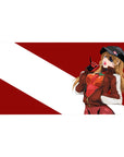 Asuka Langley Shikinami 40x20 desk pad featuring her confident smirk, signature eyepatch, and bold red-and-white background for a statement look
