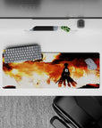 32x12 inches mouse pad with Eren Yeager and the Colossal Titan amidst a fiery inferno, perfect for capturing the intensity of AoT.