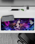 Powerful 32x12 mouse pad features Albedo's majestic beauty and swirling magic for anime enthusiasts