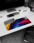 Colorful 28x12 inches mouse pad showcasing geometric patterns in bold, bright tones, transforming any workspace into an exciting canvas of color.