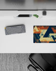 Small-sized 14x10 desk mat with geometric design adds bold, artistic energy to any desk or workspace