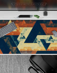 Stylish 40x20 desk pad showcases interlocking geometric patterns with vibrant tones for a sleek workspace vibe