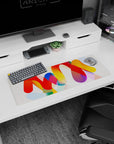 Small but impactful 32x12 desk mat showcases artistic energy with striking color and motion artistry
