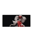 Anime mouse pad featuring Ann Takamaki as Panther from Persona 5, 28x12 inches, glossy red and black design with surreal details.