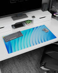 Modern 32x16 inches mouse pad showcasing abstract blue tones, perfect for creating an organized, refreshing desk environment.