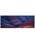 Compact 32x12 inches mouse pad featuring intricate abstract fiber waves in bold blue, purple, and red, perfect for adding creative flair to smaller desks.