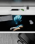 Sleek 36x16 inch desk pad featuring Vegeta's glowing energy and bold aesthetic for anime fans