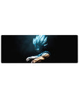 32x12 inch mouse pad featuring Vegeta in Super Saiyan Blue with dark, dramatic energy contrasts
