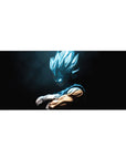 36x16 inch desk pad highlighting Vegeta in intense Super Saiyan Blue form with dark, dramatic contrasts