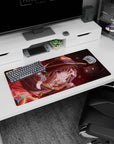 Megumin anime mouse pad 32x16 inches featuring her wild grin and Chomusuke, capturing explosive energy and charm.