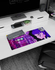 Anime mouse pad 28x12 inches featuring Kasumi Yoshizawa from Persona 5 Royal, with a vibrant city skyline and cherry blossoms.