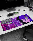 Anime mouse pad 36x16 inches featuring Kasumi Yoshizawa from Persona 5 Royal with a city skyline and cherry blossoms.