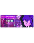 Anime mouse pad 32x12 inches featuring Kasumi Yoshizawa from Persona 5 Royal, city skyline dreamscape, cherry blossoms.