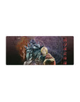 28x12 inches anime mouse pad with Edward and Alphonse, glowing transmutation circles, cracked stone, kanji.