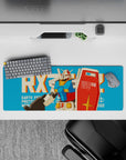Teal background with candy-red, white, and yellow panels on anime mouse pad 32x12 inches, smooth glide.