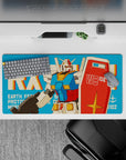 32x16 inches anime mouse pad in bold teal with candy-red, white, and sunny yellow retro panels.