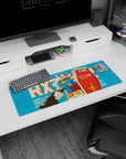 RX-78-2 Gundam standing guard with shield forward and beam rifle on desk mat anime mouse pad 32x12 inches.