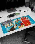 RX-78-2 Gundam stands guard on a 36x16 inches desk pad, shield forward and rifle ready.