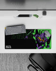 28x12 inches mouse pad with Evangelion Unit-01, featuring neon green and purple on a sleek black background for a dynamic design.