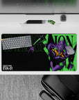 32x16 inches mouse pad with Evangelion Unit-01, blending neon green, purple, and black for a dynamic, minimalistic anime look.