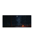 Moonlit forest 28x12 mouse pad with a crackling campfire and a starry sky for a tranquil, peaceful desk environment