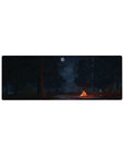 Moonlit forest 32x12 mouse pad with a starry sky, crackling campfire, and moonlit forest for a serene and peaceful workspace vibe