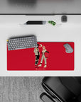 28x12 inches mouse pad with Aki and Power, featuring a red backdrop and minimalist streetwear for a stylish, edgy anime look.