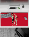32x16 inches mouse pad with Aki and Power, showcasing their streetwear swagger against a bold red backdrop for an edgy design.