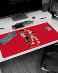 Large 40x20 inches mouse pad showcasing Aki and Power’s urban fashion, with a red backdrop and minimalist style for a bold, stylish vibe.