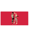 Mouse pad with Aki and Power, 32x16 inches, featuring a red backdrop and streetwear style for a fashionable, bold look.