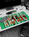 Naruto anime desk pad 40x20 inches features Naruto's journey with iconic looks, bold white letters, and a green backdrop.
