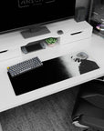 Small but impactful 32x12 desk pad showcases anime-inspired mystery with striking contrasts and minimalist elegance