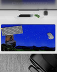 32x16 inches mouse pad with warrior design, blending deep blues with a starry sky for a peaceful yet strong atmosphere of reflection.