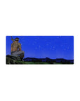 Mouse pad featuring warrior design, 28x12 inches, with deep blues and stars, capturing a peaceful and strong moment of reflection.