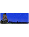 Compact 32x12 inches mouse pad with warrior design, featuring deep blues and stars, evoking a tranquil yet strong moment of reflection.