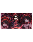 Gothic anime girl desk mouse pad 32x16 inches with twin tails, red-black lace dress, pistol and petals.