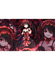 Gothic anime girl desk pad 40x20 inches with twin tails, lace dress, ribbons, and pistol pose.