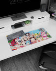 28x12 inches anime mouse pad featuring a confident black-haired girl in black bikini and glasses by the pool.