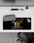 28x12 inches mouse pad with the Straw Hat Pirates' golden Jolly Roger from One Piece, capturing the bold emblem in a minimalistic design.