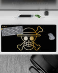 32x16 inches mouse pad with the Straw Hat Pirates' golden Jolly Roger from One Piece, blending boldness and minimalism in a dynamic design.