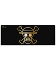 Compact 32x12 inches mouse pad featuring the Straw Hat Pirates' golden Jolly Roger from One Piece, showcasing the emblem in a refined design.