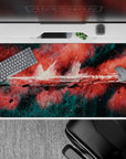 40x20 inches desk pad with abstract design, showcasing red, black, and teal strokes for a bold artistic statement and raw energy.