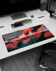 Modern 32x16 inches mouse pad featuring abstract design, with dynamic red, black, and teal strokes to make a bold creative statement.