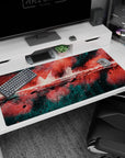 Large 40x20 inches desk pad featuring abstract design, with bold red, black, and teal strokes to transform your desk into a hub of inspiration.