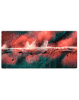 Mouse pad featuring abstract design, 32x16 inches, with bold strokes of red, black, and teal for a dynamic and inspiring workspace effect.